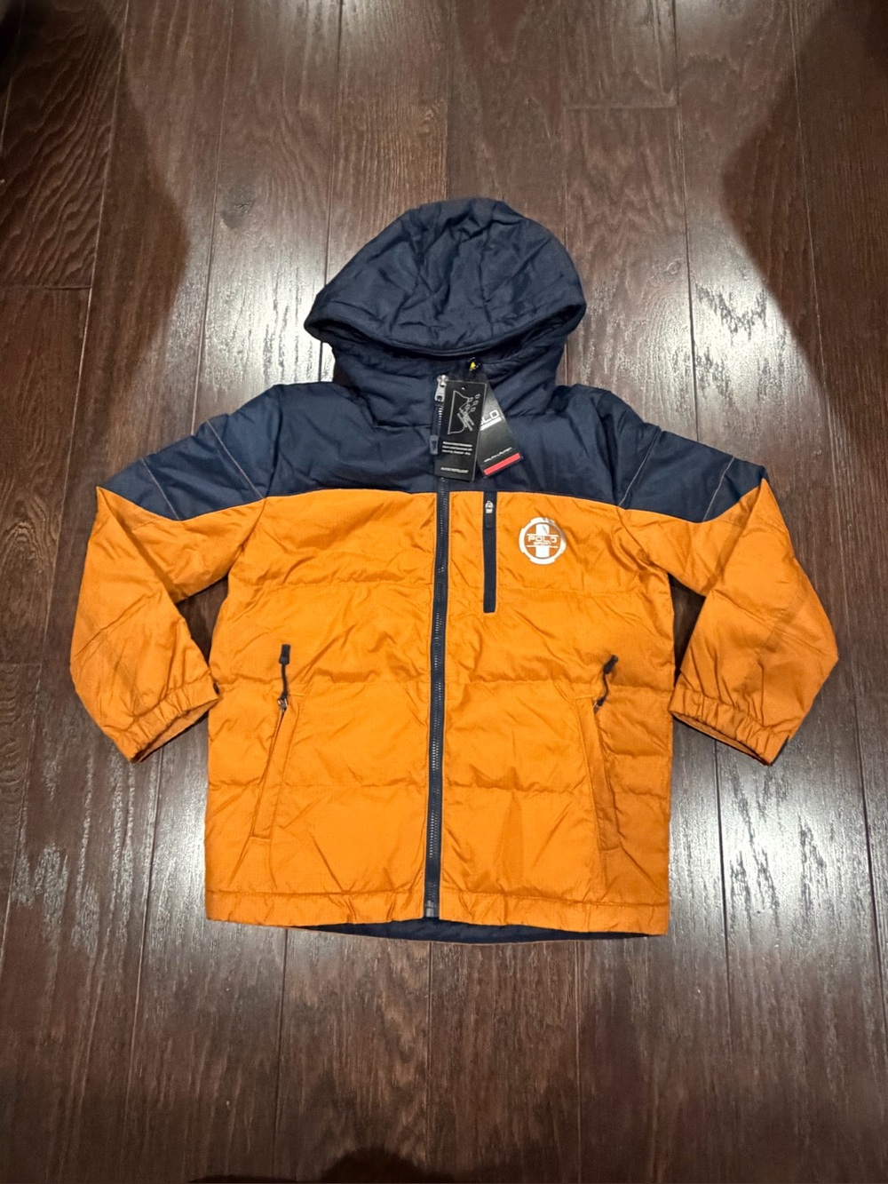 Polo Ralph Lauren Down Puff Jacket Youth Medium 10 Burnt Orange Hooded Coat NEW